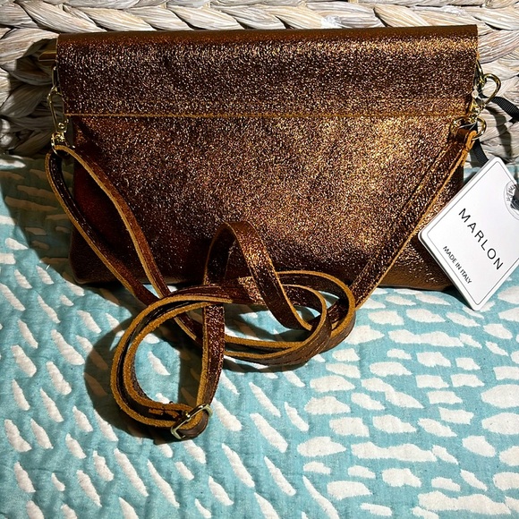NWT MARLON PURSE MADE IN ITALY BRONZE METALLIC - Picture 2 of 10